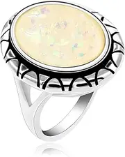 [Uloveido] Big Oval Shape Simulated Fire Opal Solitaire Ring Platinum Plated Wedding Engagement Promise Rings Birthstone Jewellery RA0309