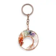 Tree of Life Natural Crystal Stone Handmade DIY Multicolored Gravel Circle Keych