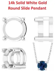 14K Solid White Gold Slide Pendant Setting Round Solitaire Mounting 6mm-8mm