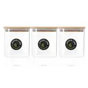 3PK Lemon & Lime Camden 800ml Glass Jar Square Storage Container w/ Bamboo Lid