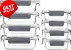 Glass Food Storage Containers, 8 Pc, Airtight, Snap Lids, Oven Safe
