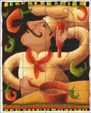 Chef Tile Backsplash Cindy Revell Kitchen Art Ceramic Mural POV-CR001