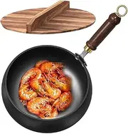Jlobnyiun Wok for Electric Hob - Non-Stick Wok Pan with Heat Resistant Handle, Hand Forged Iron Cookware Without Coating Brewing Pot Frying Pan for Professional Kitchen and Household Roasting Braising