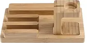 LABRIMP Bamboo Charging Station Stand for Phone and Watch Non Slip Desk Holder with Cable Management Compact Wooden Dock for