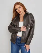 [Ava And Ever] Ava And Ever Women's Maverick Faux Leather Bomber Jacket in Vintage Brown Size 6 6 Vintage Brown