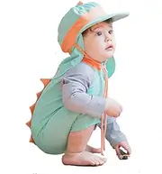 [Best for All] Baby Boys Girls Swimsuit Dinosaur Rash Guard Sun Protection Set Kids One Piece Zipper Bathing Suit Swimwear with Hat