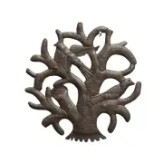 Handcrafted Haitian Folk Art, Tree of Life with Bird Vintage Metal Art 10"x10.5"