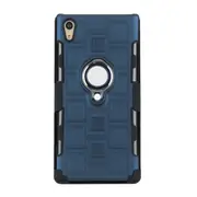 For Sony Xperia XA1 Ultra 3 In 1 Cube PC + TPU Protective Case with 360 Degrees Rotate Silver Ring Holder(Navy Blue)