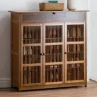 Bamboo Shoe Storage Cabinet Shoes Rack Organiser Shelf Enclosed Drawers 4 Tiers