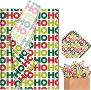 100 Sheets Christmas Printed Tissue Paper for Gift Bags Green Red Ho Ho Ho Decorative Tissue Paper for Birthday Party Christmas Holidays DIY Craft, 13.7 × 19.8 Inches