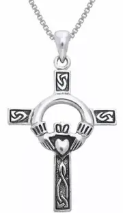 Jewelry Trends Sterling Silver Celtic Claddagh Cross Pendant on Box Chain Neckla