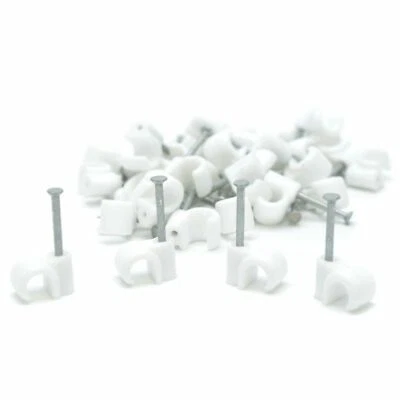 25 x 7mm WHITE ROUND COAX CABLE SATELLITE / AERIAL CLIPS - FOR SKY / FREESAT