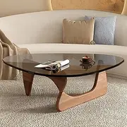 YVYKFZD Triangle Coffee Table, Center Table with Solid Wood Legs, Mid Century Tea Table, End Table Cocktail Table with 8MM Tempered Glass Top(Walnut+G,35.8x25.5x15.7in)