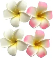 4 Pcs 7cm White and Pink Hawaiian Frangipani Plumeria Foam Head Flower Party Beach Hair Clip Hair Clips
