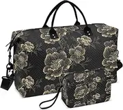 [YXYZRMY] Gold Black Rose Travel Duffel Bag Gym Bag Sports Tote Bag with Multiple Interior Pockets Shoulder Weekender Bag for Women Men with Toiletry Bag 20.5”x 7.9”x 13.8”, Multi-Colored, one size