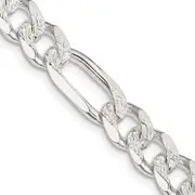 20 Inch Sterling Silver 8mm Pav Flat Figaro Chain