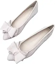[SAILING LU] Bow-Knot Ballet Flats for Women Pointed Toe Crystals Wedding Shoes Comfort Light Weight Loafers, 241-light Pink, 10