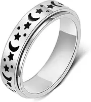 [Miekeits] Spinner Ring Fidget Rings Stress Relieving-Ring Moon Star Stainless Steel Rotating Star Couple-Rings Wedding Promise-Rings Valentine's Day Gift