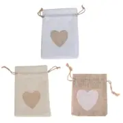 Set of 10 Natural Fiber Bag with Pull String Closure for Makeup and Small Item