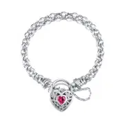 925 Sterling Silver Plated 6mm Belcher Chain Bracelet with a Pink Filigree Locket - USA Made