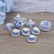 15Pcs 1:12 Dollhouse miniature blue flower tableware porcelain coffee tea cu&K_