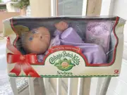 Cabbage Patch Kids Newborn Blonde Hair Blue Eyes Purple Outfit 2005- Damaged Box