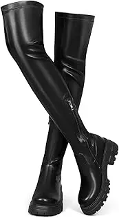 [CouieCuies] Black Thigh High Boots For Women Platform Over The Knee High Boots Lug Sole Comfortable Stretch Boots 6-11