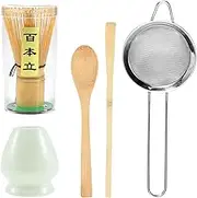 Japanese Matcha Tea Set Kit Matcha Whisk Set Bamboo Matcha Whisk Chasen,Scoop Chashaku,Tea Spoon,Stainless Steel Sifter for Matcha Tea Lovers