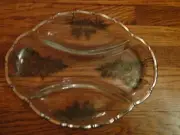 Vintage silver city Flanders relish gold foil divided overlay glass dish 9x7