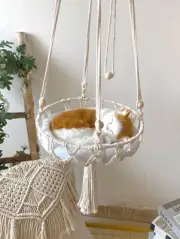 MEWOOFUN Wall Hanging Cat Hammock Macrame Cat House Cat Swings Bed with Cushion