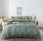 Vintage Tassel Bedding Set Green Twin Size 3Pcs Duvet Cover Set Fringed Boho ...
