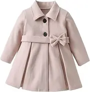 [Ikevan] Kids Baby Girls Coat Jacket Warm Jacket Winter Simple Breasted Trench Coat Outwear Wool Blend Coat for 18M-6T