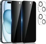 [2-Pack] PRIVACY Tempered Glass Screen Protector for iPhone 15 Plus (6.7") With 2-Pack Camera Lens Protector