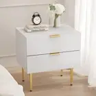 Nightstand, White Night Stand with Fluted Panel, Bedside Table with 2 Drawer,...