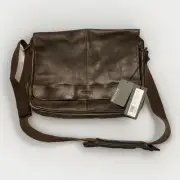 Kenneth Cole Reaction Brown Leather Risky Business Messenger Bag NWT $300 WOW!