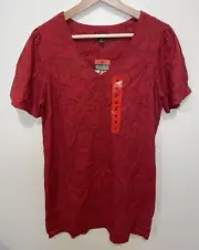 NICOLE MILLER ORIGINAL Red Floral Pattern Linen Blend Short A-line Dress M NWT