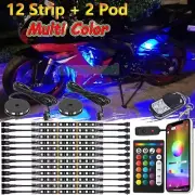 14X RGB LED Light Kit Motorcycle Neon Glow Underglow Accent Strip bluetooth APP