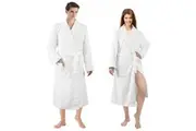 LINENOVA Unisex Luxury Flannel Fleece Soft Bath Robe White