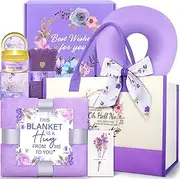 Fortuning's JDS Birthday Gifts for Women -Purple Happy Birthday Gift Basket for Women,Mom, Wife, Girlfriend, Sister, Her, Pillow/Blanket/Tote Bag/Self Care Package Gifts Get Well Soon Gifts for Women