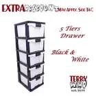 5 Drawer Black & White Storage Organiser Plastic level Office Box