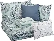 Amazon Basics 10-Piece Bed-in-a-Bag - Soft, Easy-Wash Microfiber - Full/Queen, Sea Foam Medallion
