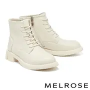 短靴 MELROSE 美樂斯 率性街頭感純色綁帶牛皮厚底短靴－米