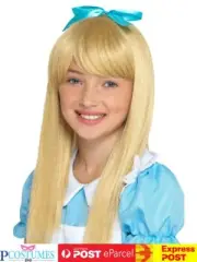 Child Girls Wonderland Princess Alice Costume Wig Long Blonde Book Week