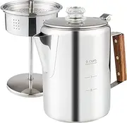 APOXCON Percolator Coffee Pot Using on Induction Cooker & Campfire Stove, Stainless Steel Camping Coffee Pot Coffee Maker with Tempered Borosilicate Glass Knob Top NO Aluminum NO Plastic 9 Cup