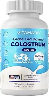 Vitamatic Bovine Colostrum Supplement 1000 mg per Serving - 50% Highest IgG - Supplement for Gut Health, Hair Growth, Beauty, Muscle Recovery, & Immune Support - 120 Capsules