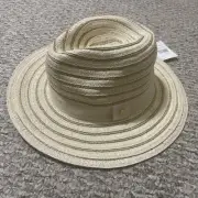 Anne Klein Weave Wide Brim Floppy Sun Hat Latte Tan Straw Paper Beach - New