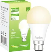 12W Light Bulb FRESHIN Bayonet B22 100 Watt Equivalent LED Light Bulbs 4000K Nature White 1100lm CRI 80+, Non-Dimmable, No Flicker, Long Lasting (1)