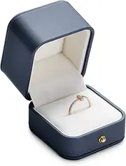 Oirlv Luxury Steel-blue Ring Box Premium Leather Ring Gift Box for Wedding,Proposal Ring Storage Case