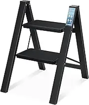 SPIEEK 2 Step Ladder, Folding Step Stool with Wide Anti-Slip Thickened Pedal, Foldable Ladder 330 Lbs Capacity, Kitchen Step Stool for Adults, Lightweight Folding Ladder, Black