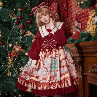 在飛比找蝦皮商城精選優惠-新品現貨耶誕小熊 lolita正版裙op原創甜系可愛高腰耶誕